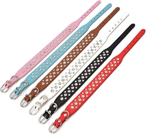Miniatura 6 de Dogs Kingdom Collares de cuero con diamantes de imitación personalizados de 10 a 24 pulgadas de longitud, para razas pequeñas y medianas, color Negro