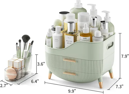 Miniatura 3 de Pajiriona Organizador de maquillaje con cajones, organizador de cuidado de la piel para tocador, caja de almacenamiento con asa, vitrina grande