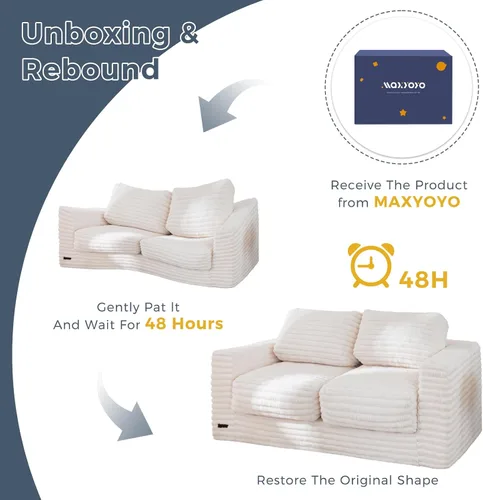 Miniatura 10 de MAXYOYO Silla Puf Gigante para Adultos, Sofá de Piso Biplaza Tapizado con Almohadas y Reposabrazos, Sofá Puf Grande Silla Cojín de Felpa