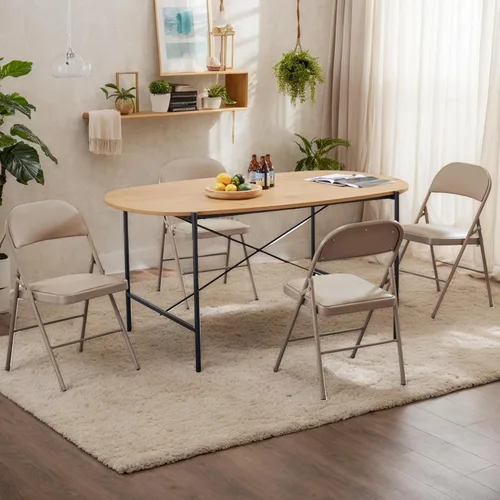 Miniatura 7 de Paquete de 2 sillas plegables, sillas comerciales apilables portátiles, silla de cuero acolchada para interiores y exteriores con marco de metal