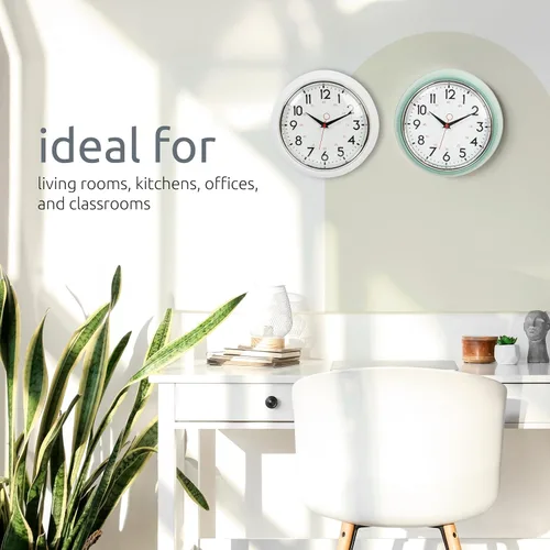 Miniatura 7 de Kiera Grace, reloj de pared retro con bisel cromado y lente de vidrio convexo, de 9.5 pulgadas, Plástico, Verde, 9.5