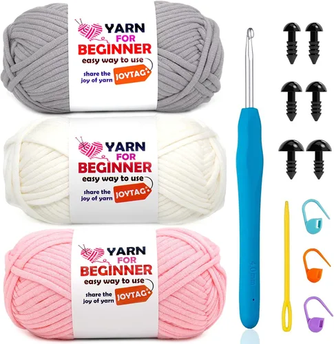 Miniatura 39 de Paquete de 3 hilos de ganchillo de mezcla de algodón y nailon - azul, gris, verde - 3x50g - puntadas fáciles de ver - kit de ganchillo y tejido