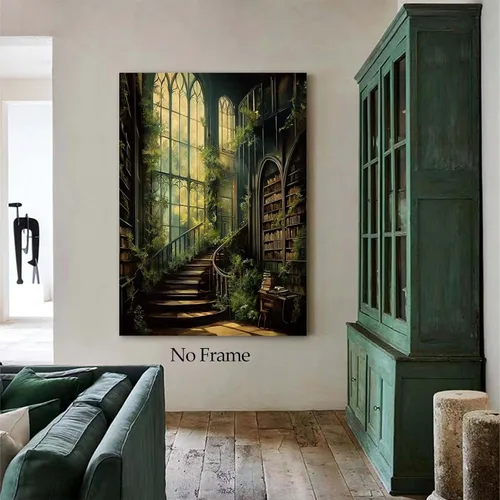 Miniatura 3 de Lienzo gótico de la academia oscura, arte de pared, arte victoriano vintage, arte medieval con castillo medieval, pósteres de biblioteca, cuadros