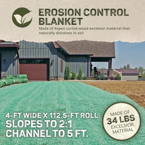 Miniatura 3 de Dewitt Manta Excelsior de red individual, verde, 4 x 112.5 pies, tapete de control de erosión de fibra de madera de álamo con malla para protección