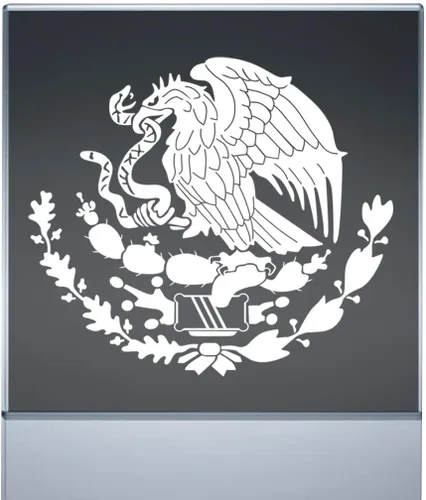 Calcomania Escudo Mexicano, 2 unidades, 6 x 5.2 pulgadas, color blanco, calcomanía de escudo de águila mexicana, calcomanías de bandera mexicana