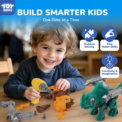 Miniatura 5 de TOY Life Paquete de 3 juguetes de dinosaurio desmontables para niños de 3, 5, 7 años, juguete de dinosaurio con taladro eléctrico, regalos