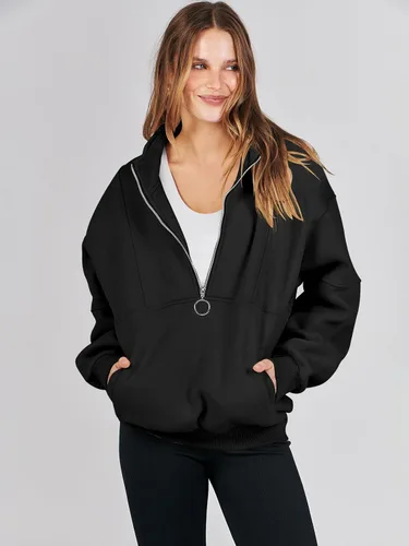 Miniatura 7 de ANRABESS Sudaderas de forro polar con media cremallera para mujer, de gran tamaño, con cremallera de un cuarto, ropa de moda para otoño de 2024
