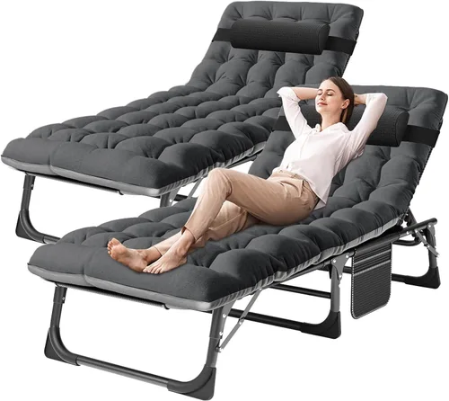 Miniatura 14 de DoCred Sillón plegable, 5 posiciones, ajustable, plegable, cama para dormir, tumbona, tumbona, perfecta para tomar el sol, campamento, piscina