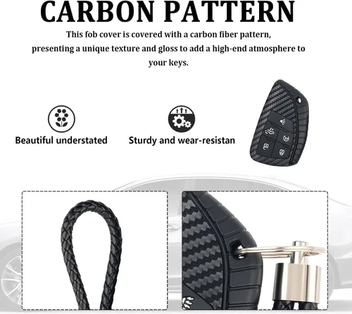 Miniatura 3 de Compatible con Funda para Llavero de Chevy & Funda para Llavero de GMC, Carcasa para Llavero de Fibra de Carbono con Llavero y Anillo para Llaves