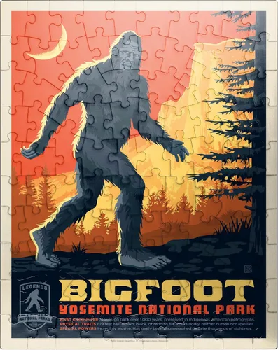 MyPuzzle Legends of The National Parks: Yosemite's Bigfoot - Póster vintage - Rompecabezas de 100 piezas prémium para adultos