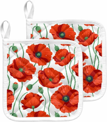 Paquete de 2 soportes para ollas para cocina, flores de amapola naranja, a prueba de calor, con lazo para colgar, soportes para ollas calientes para