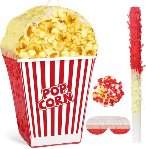 Aoriher Juego de piñatas de maíz pop con palo, piñata de carnaval con palo para noche de película, tema de noche de cine, circo, corto, carnaval,