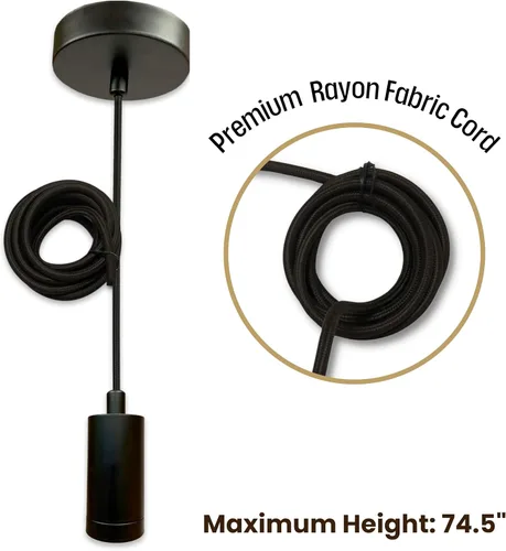 Miniatura 3 de Royal Designs, Inc. Juego de 2 lámparas colgantes con forma de cilindro sin llave, acabado negro con cable de tela de rayón negro, juego de 2