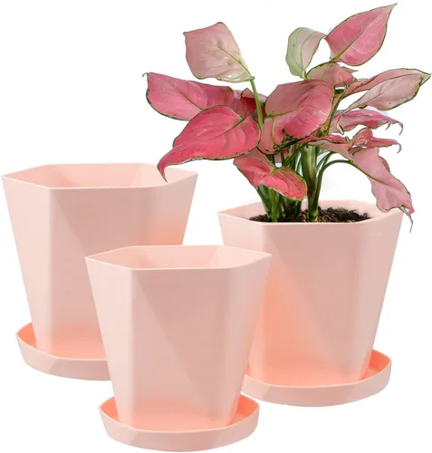 Sun-E - Macetas para plantas de interior de 7.6/6.5/5.1 pulgadas, juego de 3 macetas para exteriores con agujeros de drenaje y platillos, idea de