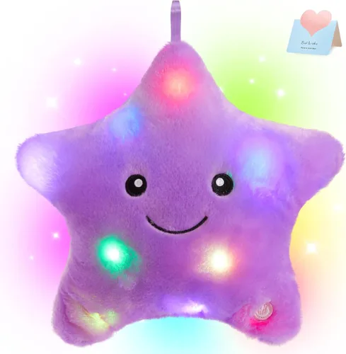 Miniatura 14 de Wewill Creative Luz LED nocturna brillante Almohada de felpa con forma de estrella Juguetes de falta, azul Azul (Variante 2)