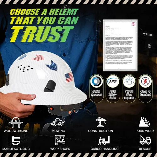 Miniatura 8 de Casco duro de ala completa con patrón de fibra de carbono con visera, casco de seguridad de construcción aprobado por la OSHA para hombres y Fibra