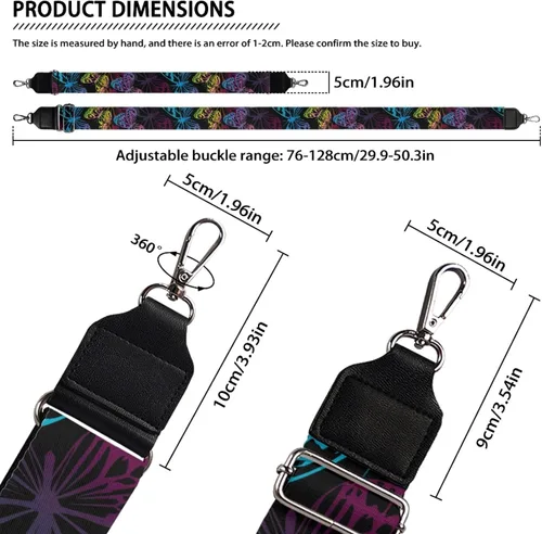 Miniatura 7 de Correa ajustable con estampado de mariposas en acuarela para mujer, correas anchas de moda, correas de guitarra, bolsa de hombro