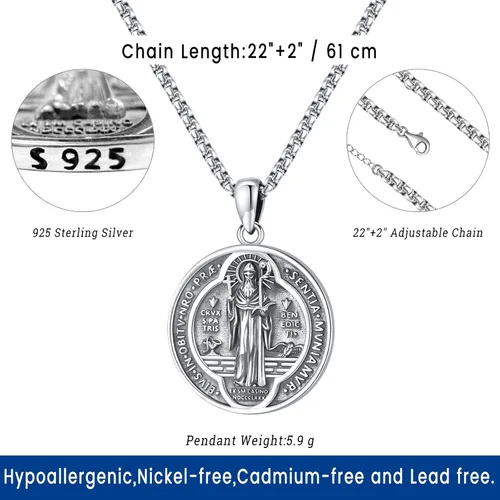 Miniatura 213 de Eusense Saint Necklace Sterling Silver 925 Protection Jewelry for Men Women Patron St Medals Amulet Pendant