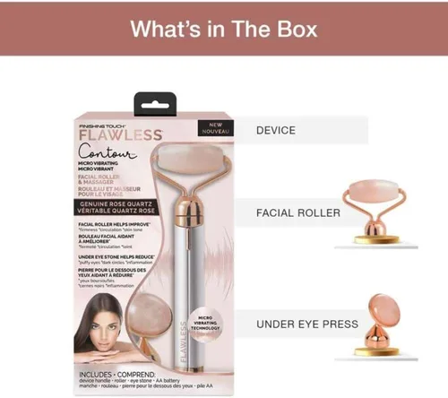 Miniatura 3 de Finishing Touch Flawless Rodillo facial vibratorio y masajeador de contorno, cuarzo rosa