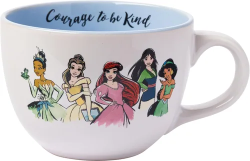 Silver Buffalo Disney Princess Courage to be Kind con Tiana, Belle, Ariel, Mulan, Jasmine, Aurora, Mérida, Cenicienta y Moana Taza de Sopa de Disney