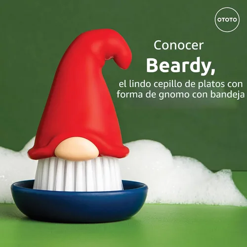 Miniatura 3 de OTOTO Barbudo (Beardy), Cepillo para lavar los platos y verduras de gnomo, regalos extravagantes, accesorios bonitos y divertidos de cocina