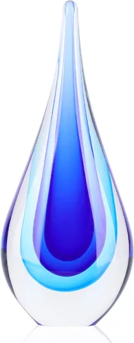 Miniatura 8 de DOVDOV Escultura de vidrio soplado, estatua de la colección de arte de vidrio azul, estatua decorativa única de gotas de agua mediterráneas