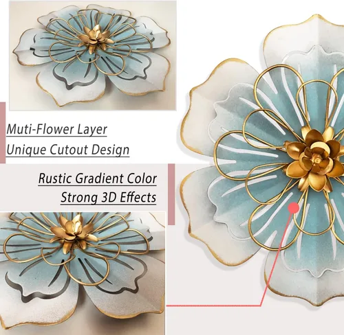 Miniatura 2 de Decoración artística de pared de flores de metal, escultura floral moderna y rústica de 9.5 pulgadas, hierro envejecido para colgar en la pared
