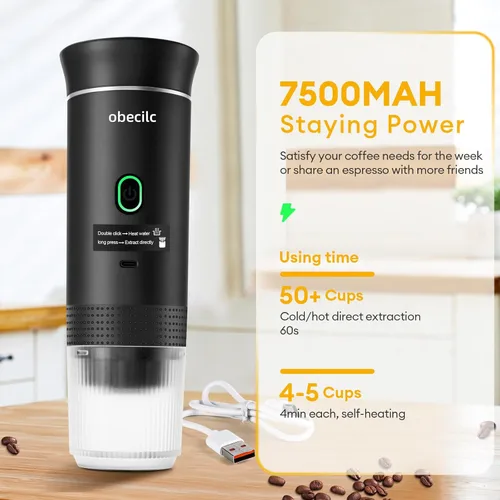 Miniatura 3 de Cafetera portátil 3 en 1 para viajes, 20 bares portátil con USB, cafetera de viaje autocalentable, compatible con café molido y cápsulas