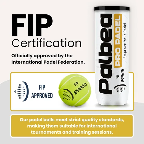 Miniatura 3 de Palbea PRO Padel Balls. 6/12/24 Tubes of 3 Padel Tennis Balls FIP Approved. Paddle Balls Made of HV Felt for Training and Tournament. Suitable for