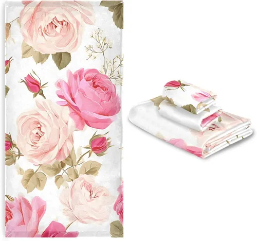susiyo Juego de toallas de baño de 3 piezas, suaves y altamente absorbentes, hermosas toallas de baño florales rosas rosas toallas de baño, toallas