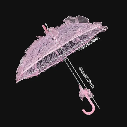 Miniatura 6 de Fdit Sombrilla de algodón con encaje nupcial para bodas, fiestas, bailar, fotografía, accesorio (rosa)
