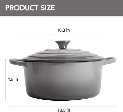 Miniatura 5 de Horno holandés de hierro fundido esmaltado de 6 cuartos de galón con tapa, asas dobles grandes, apto para horno hasta 500 °F, olla redonda clásica