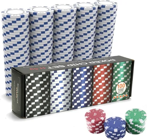 Miniatura 10 de 100 fichas de póquer profesional con caja de almacenamiento, juego de fichas de póquer de casino de 5 colores, fichas de póquer de casino compuestas