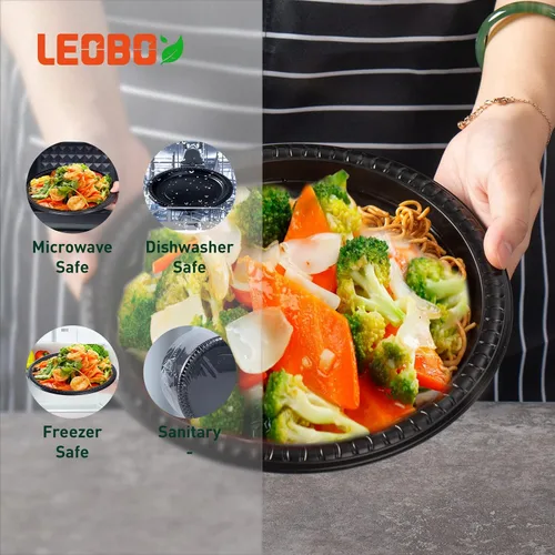 Miniatura 4 de Paquete de 150 platos de plástico negro de 9 pulgadas, envueltos retráctiles, sin prelavado BPA Free Heavy Duty Reusable & Sturdy Trays