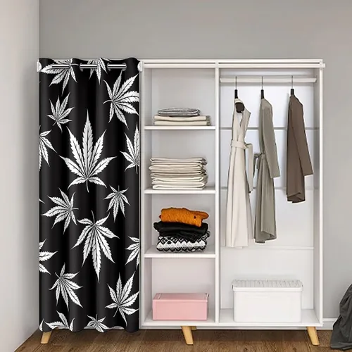 Miniatura 2 de Erosebridal Cortinas opacas de hojas para ventana de puerta, cortinas opacas de hojas blancas y negras, cortina de puerta de hojas, plantas Hojas