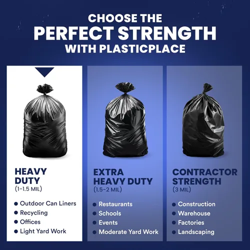 Miniatura 6 de Plasticplace Bolsas de basura de 55-60 galones │ 1.2 mil │ Revestimientos negros resistentes para botes de basura │ 38 pulgadas x 58 pulgadas
