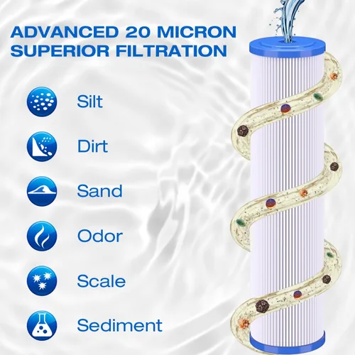 Miniatura 2 de H&G Lifestyles Filtro de agua de sedimento plisado micro de 20 x 4.5 pulgadas para toda la casa para agua de pozo, compatible con ECP20-20BB