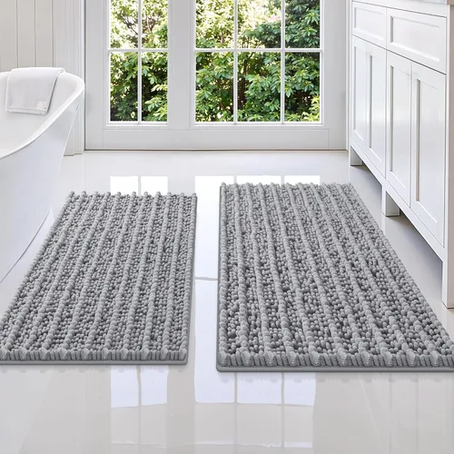 Miniatura 8 de Smiry Juego de 2 alfombras de baño, suaves y absorbentes, parte trasera de goma antideslizante, lavables a máquina, juego de alfombras de baño