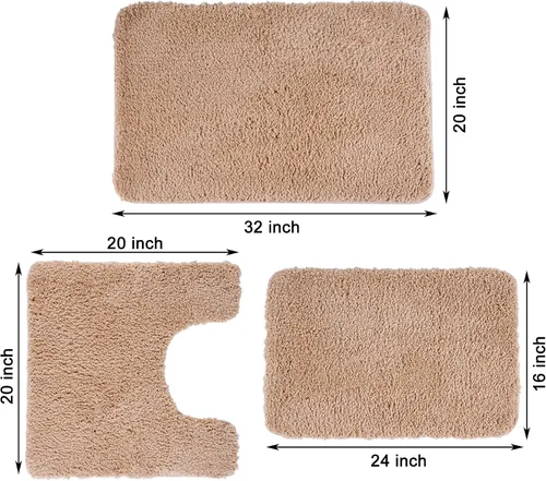 Miniatura 3 de Juego de alfombras de baño de lujo de 3 piezas con alfombra de inodoro en forma de U, fondo de goma antideslizante, microfibra gruesa, felpa suave