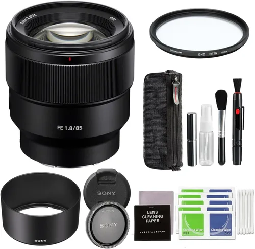 Sony FE - Lente de cámara fija de 3.346 in F/1.8 (SEL85F18) con protección de 2.638 in, filtro digital HD y paquete de accesorios avanzados, lente
