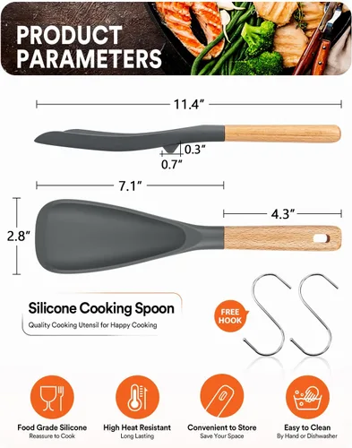 Miniatura 2 de Cuchara de cocina para utensilios de cocina antiadherentes, ideal para cocinar y servir silicona mate resistente sin BPA, cuchara con mango