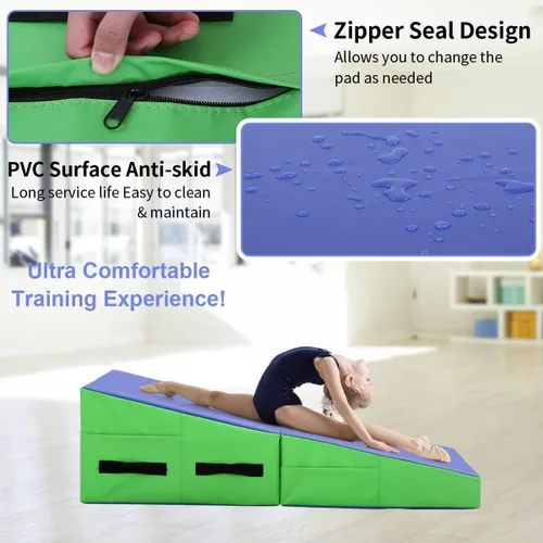 Miniatura 4 de BLKMTY Colchoneta de gimnasia inclinada de 48 x 24 pulgadas, tapete plegable con cuña de queso para niños, tapete de yoga para interiores