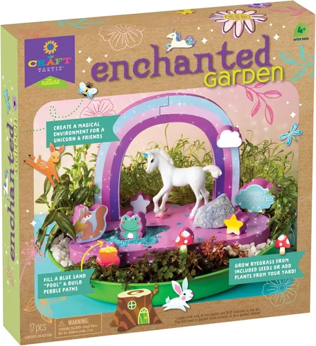 Craft-Tastic Enchanted Garden - Kit de manualidades de naturaleza para bricolaje - Exterior e interior - Crece y juega - Viene con unicornio,