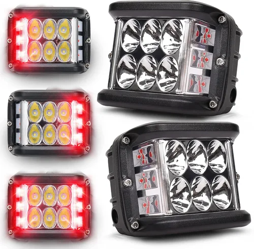 Miniatura 9 de Luces Pod Laterales Direccionales de 4 Pulgadas, Luces LED Estroboscópicas Azules de Cubo de Doble Cara para Granja, Tractor, Arado, Camión, Barco