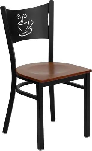 Miniatura 12 de Flash Furniture Silla de restaurante de metal con respaldo de café negro de la serie HERCULES - Asiento de madera natural Asiento de madera