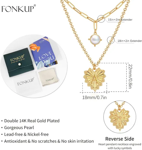 Miniatura 6 de fonkup Collares con iniciales para mujer, collar de corazón en capas para mujer, de moda, gargantilla de perlas delicadas, collar de letras