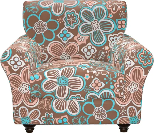 Miniatura 10 de Fundas elásticas para silla, fundas elásticas para sillón de 2 piezas, fundas de sofá lavables con diseño floral para sillón, protector de muebles