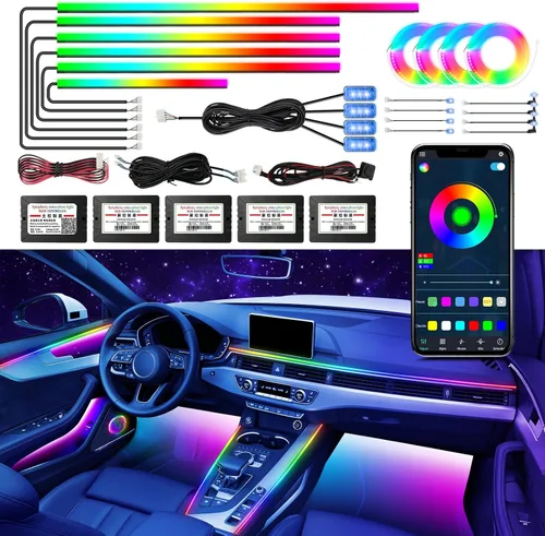 Miniatura 14 de Luces de acrílico para interiores de automóvil, accesorios de automóvil, tira de luces LED 10 en 1 con control de aplicación, 175 pulgadas, 593