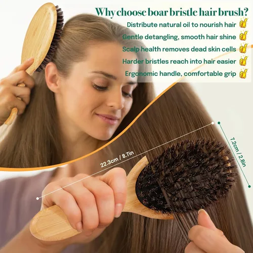 Miniatura 4 de Sofmild Juego de cepillos de pelo de bambú natural para mujeres, hombres y niños, cepillo desenredante para cabello grueso y rizado y húmedo