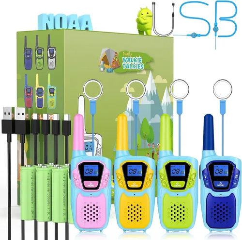 Topsung Walkie Talkies for Kids Long Range Walkie-Talkie for Adults Rechargeable 4 Pack with Lanyard NOAA USB, Family Pink 2 Way Radio Toys for 3-12